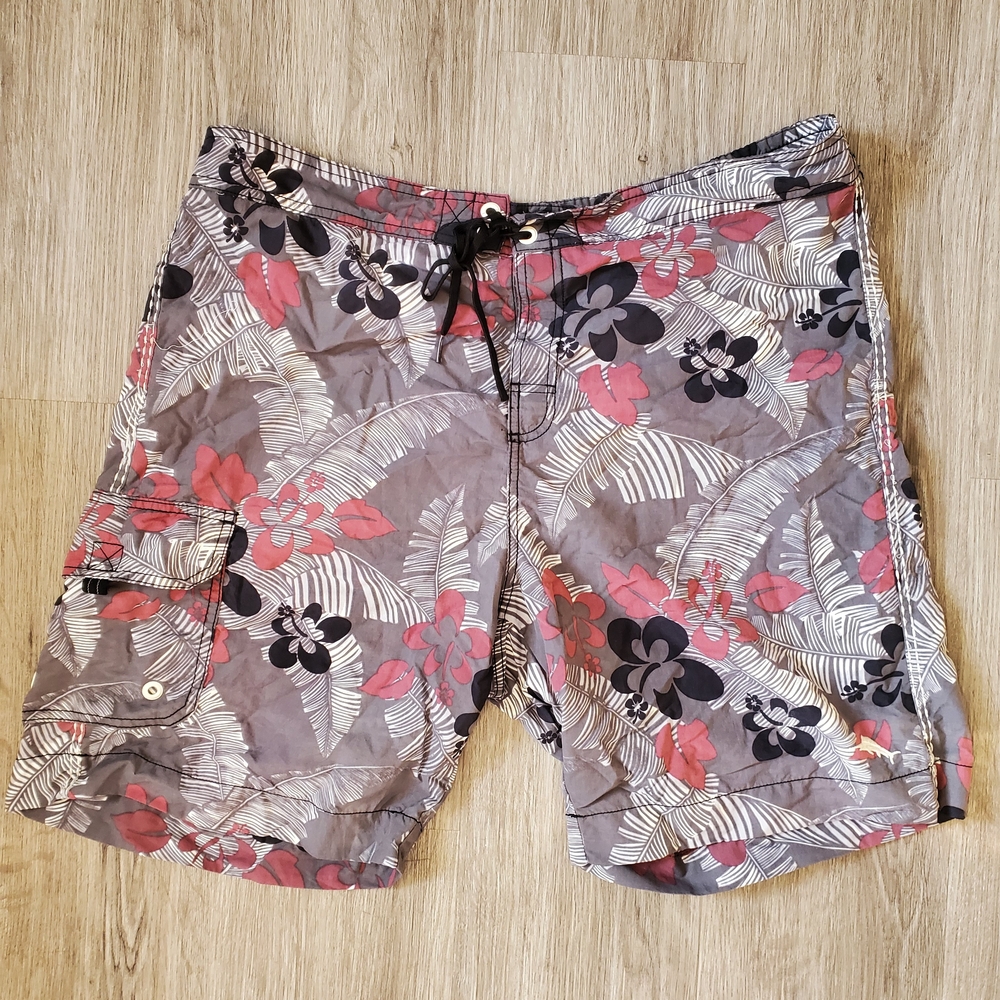 Tommy Bahama Gray and Red Floral Swim Shorts